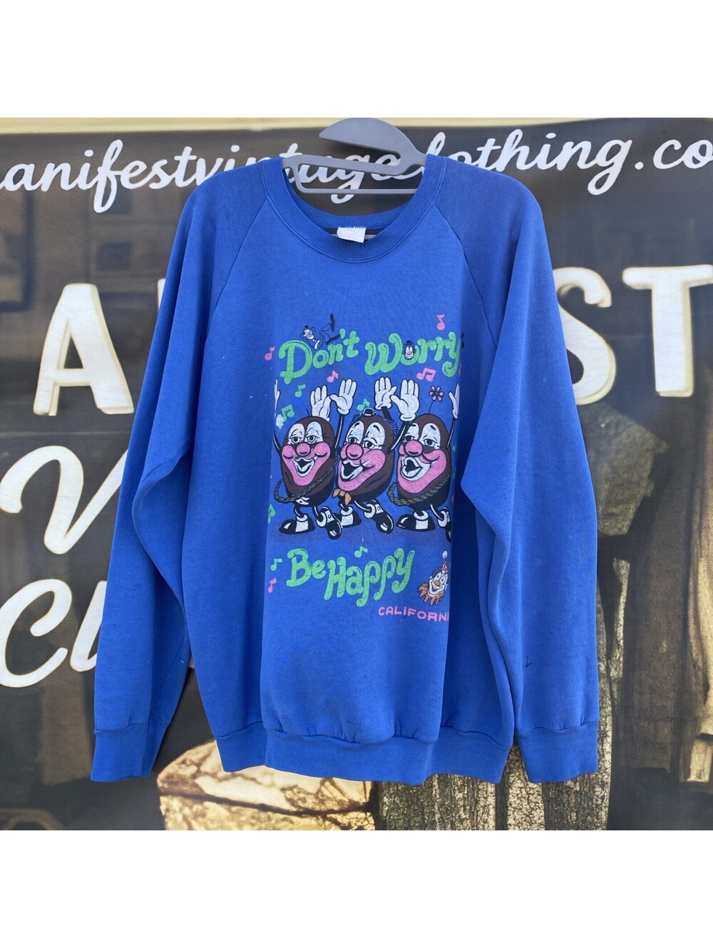 Vtg California Raisins “Dont Worry Be Happy” California Clown Sweatshirt L